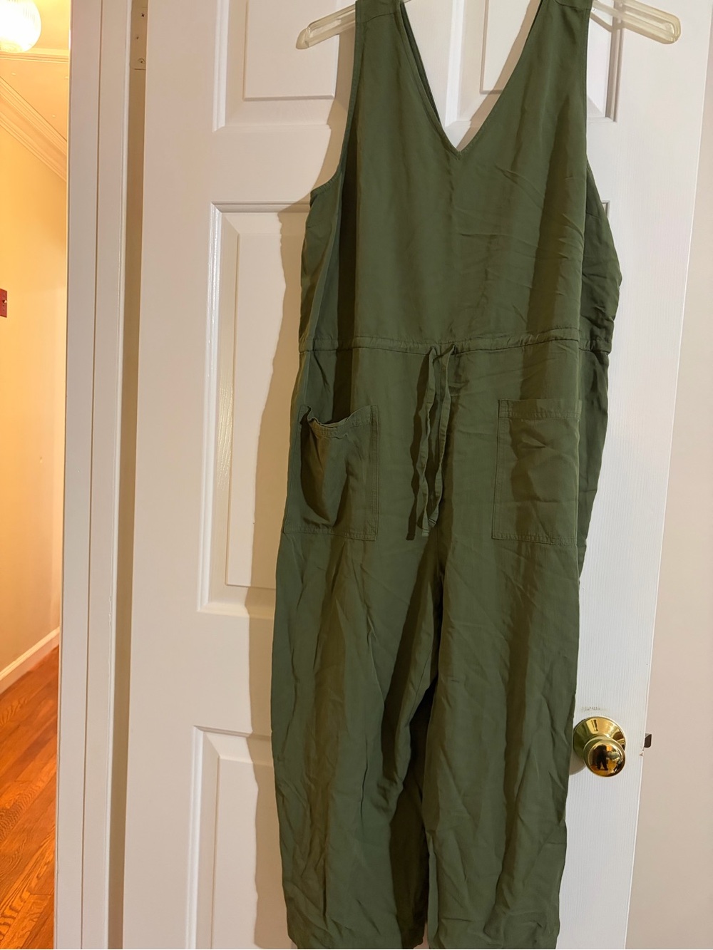 Old Navy Olive Green V-Neck Sleeveless Jumpsuit with Pockets